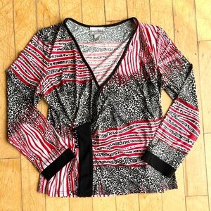 Joseph Ribkoff Red and Black Abstract Print Blouse Size 16